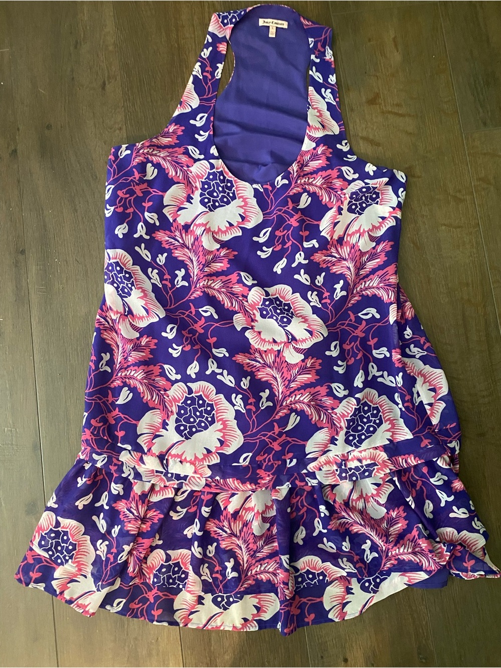 Juicy Couture Purple Floral Mini Dress with Pink and Cream Accents